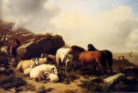 Verboeckhoven, Eugene Joseph - Horses And Sheep By The Coast
